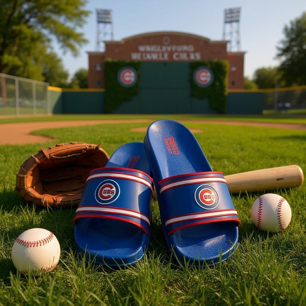 FOCO MLB Men's Officially Licensed Sports Slippers Primary Logo Team Color Stripe Molded Baseball Slides