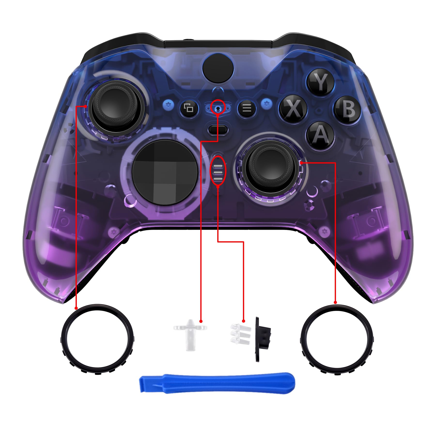eXtremeRate Carcasa para Xbox One Elite Protectora Placa Frontal Reemplazo Kit Cubierta Shell Funda para Xbox One Elite Series 2 Modelo 1797 Mando-Incluye Anillos de Joysticks(Bluebell Gradiente) - 5
