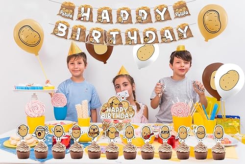 Miniatura 7 de Suministros de fiesta de patatas con dibujos animados, decoraciones de fiesta de cumpleaños, incluye pancarta de patata de feliz cumpleaños,