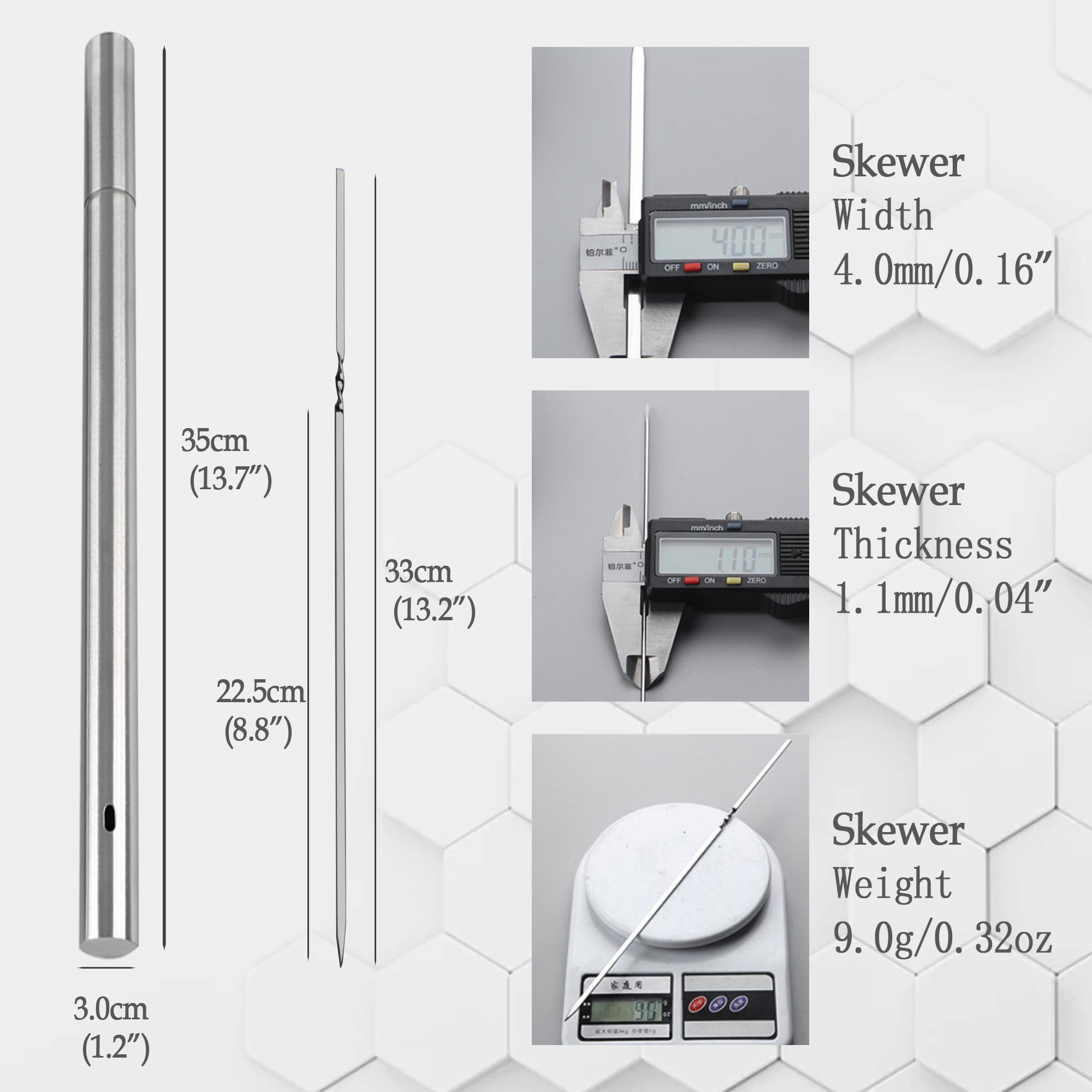 Pinchos para barbacoa de acero inoxidable 304, paquete de 30, varillas planas reutilizables de 13.2 pulgadas con tubo de almacenamiento de metal para parrilla, kebab, barbacoa, cocina al aire libre,