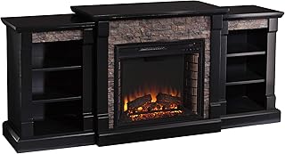Gallatin Faux Stone Electric Fireplace w/ Bookcases