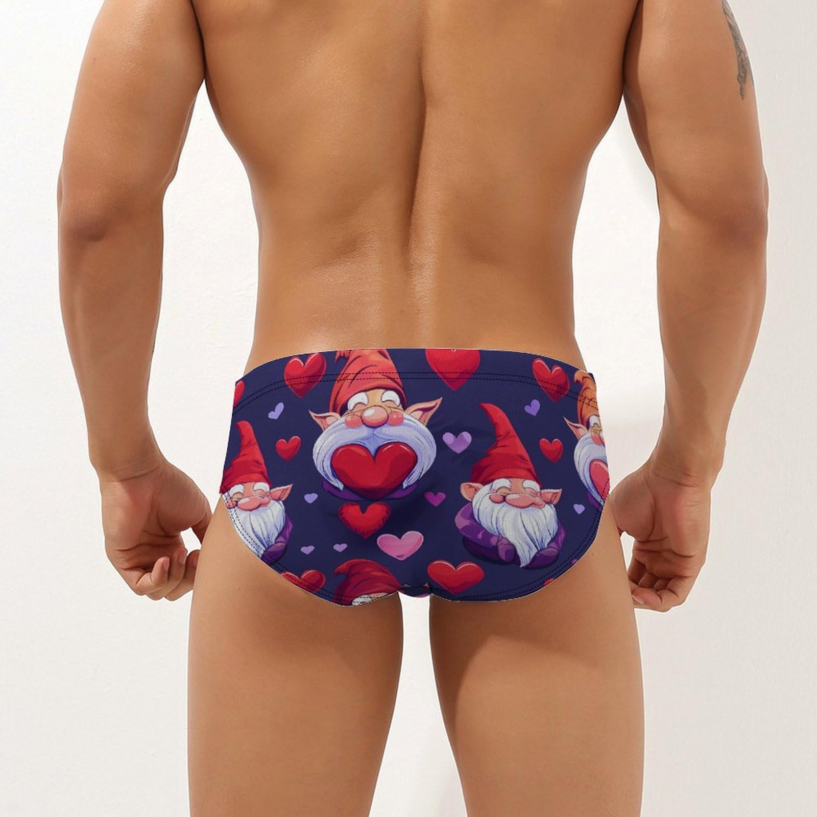 Gnomes Hearts Mens Swim Briefs Bikini Swimwear Print Beach Shorts Sexy Swimsuit 3XL