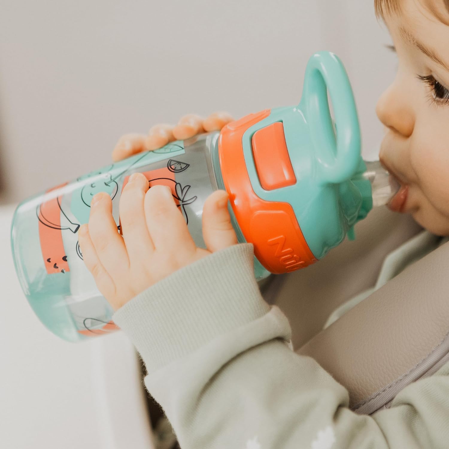 Nuby Incredible Gulp Mug for Kids | Leak-proof | Carry Handle | 360ml | Strawberry Pattern | Ages 18 Months + | Pack of 2