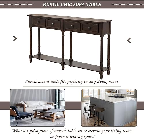 Miniatura 46 de Merax Mesa consola larga con 3 cajones para entrada, mesa de sofá rústica con estante de almacenamiento abierto, para sala de estar, pasillo, azul