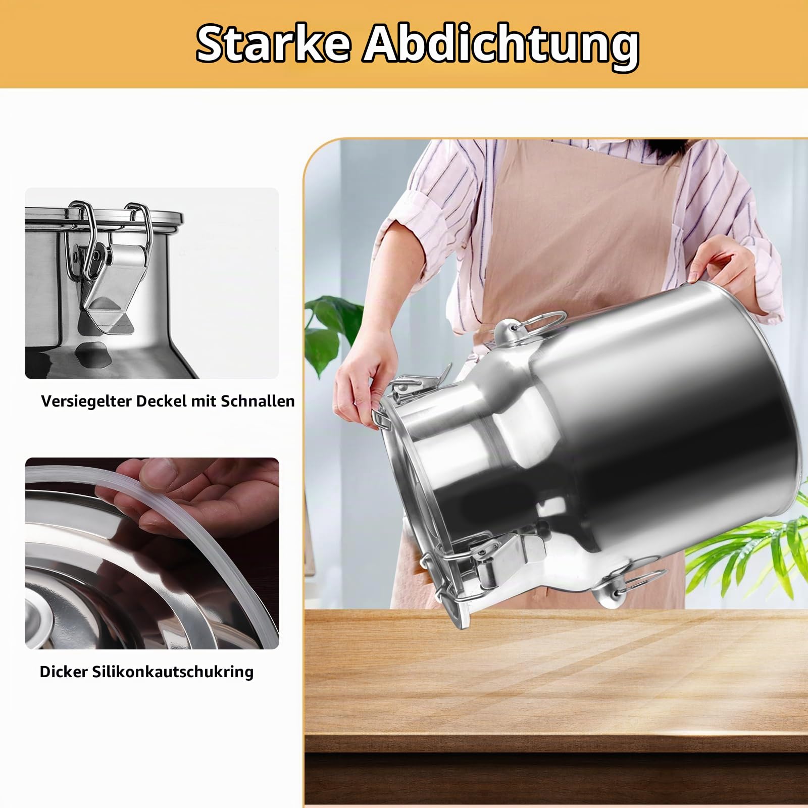 AIZYR Milchkanne Mit Zapfhahn Und Tragegriff Milcheimer Aus Edelstahl Milchkanne Fässer Verschließen Getränkespender Für Milch, Wein Und Öl,5L