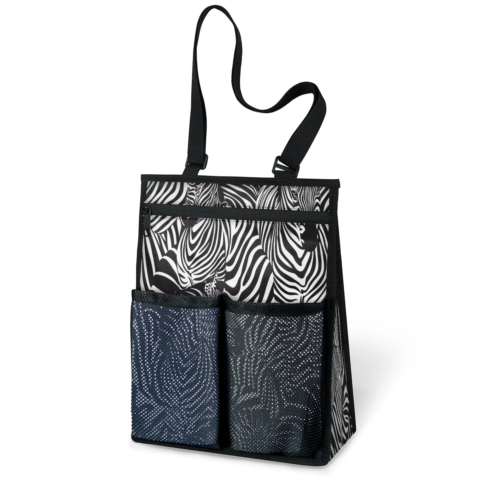 Ourtheme Zebra Stripes Pattern Portable Shower Bag for Travel Gym Camp Beach Tote Shower Caddy Bags Hanging Toiletry