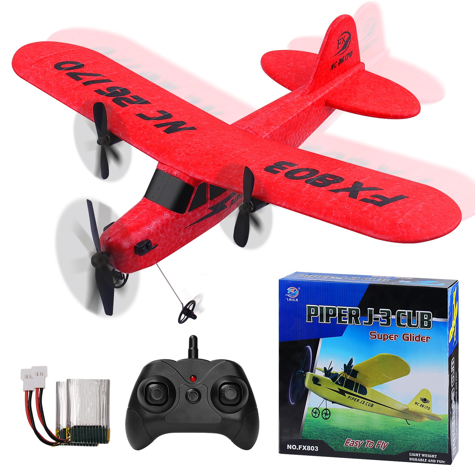 yusvwkj RC Plane, FX803 EPP RC Airplane Ready to Fly, 2.4 GHz 2 Channel Remote Control Airplane RC Glider, Remote Contro Glider for Kids/Adults/Beginners, Red