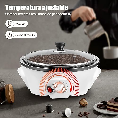Miniatura 4 de Tostadora eléctrica de café con capacidad de 17.64 oz, tostadora eléctrica de granos de café con temporizador 32.0-464.0 F antiadherente para uso
