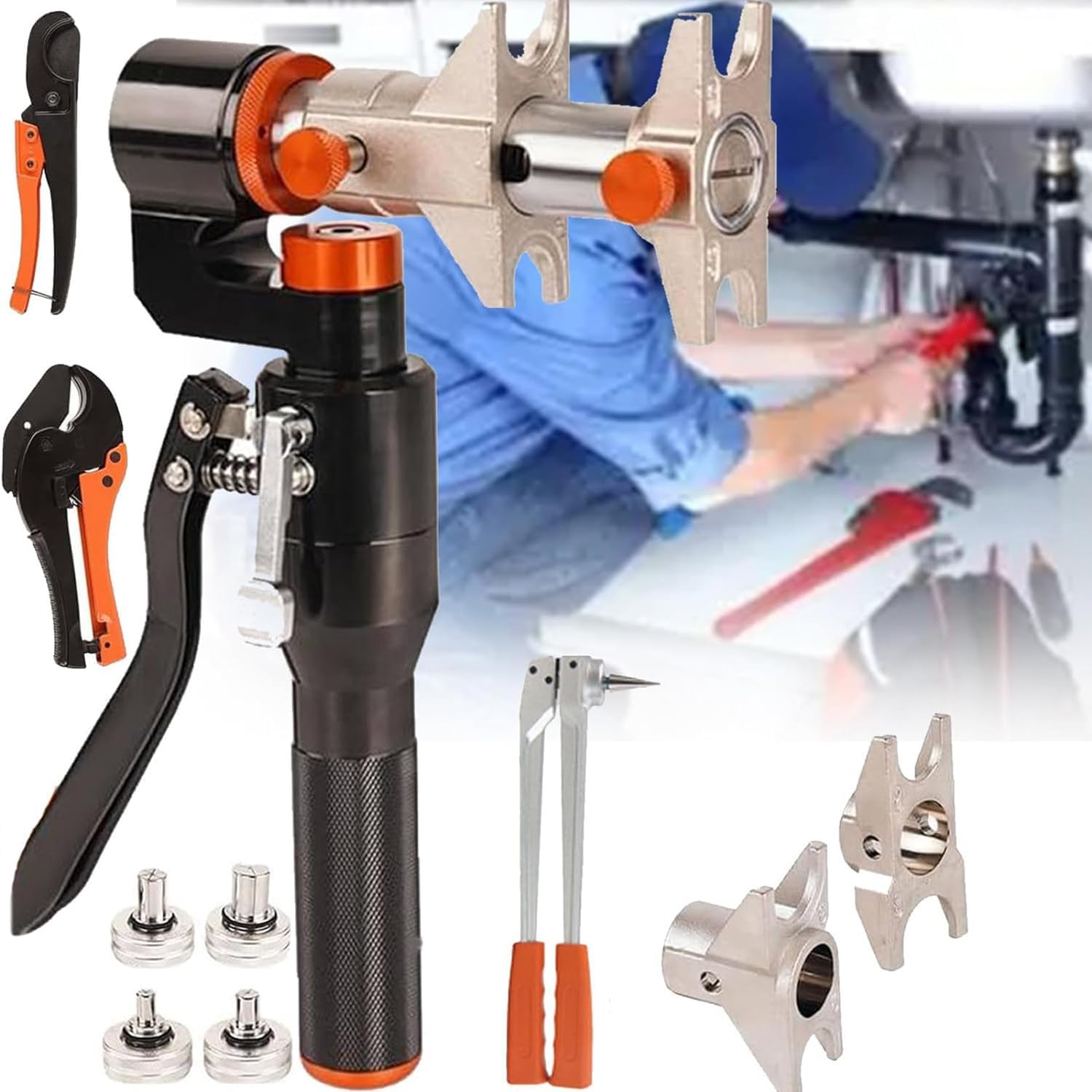 PEX Kit de herramientas expansoras, herramienta de expansión recargable para tubos PEX de 16/20/25/32 mm, incluye cortador y herramienta de crimpado para accesorios de fontanería