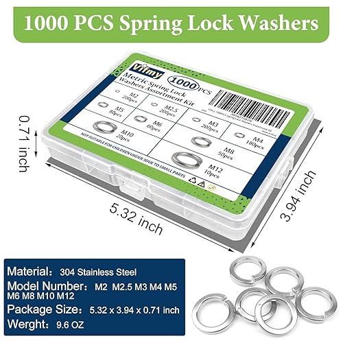 Miniatura 6 de Kit de Arandelas de Bloqueo de Resorte Vifmy (Paquete de 1000), Juego de Arandelas de Bloqueo Divididas Métricas M2 M2.5 M3 M4 M5 M6 M8 M10 M12,