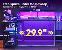 Vista 4 de ODK Escritorio para juegos de 40 pulgadas con tomas de alimentación USB y luces LED, escritorio reversible en forma de L con estantes