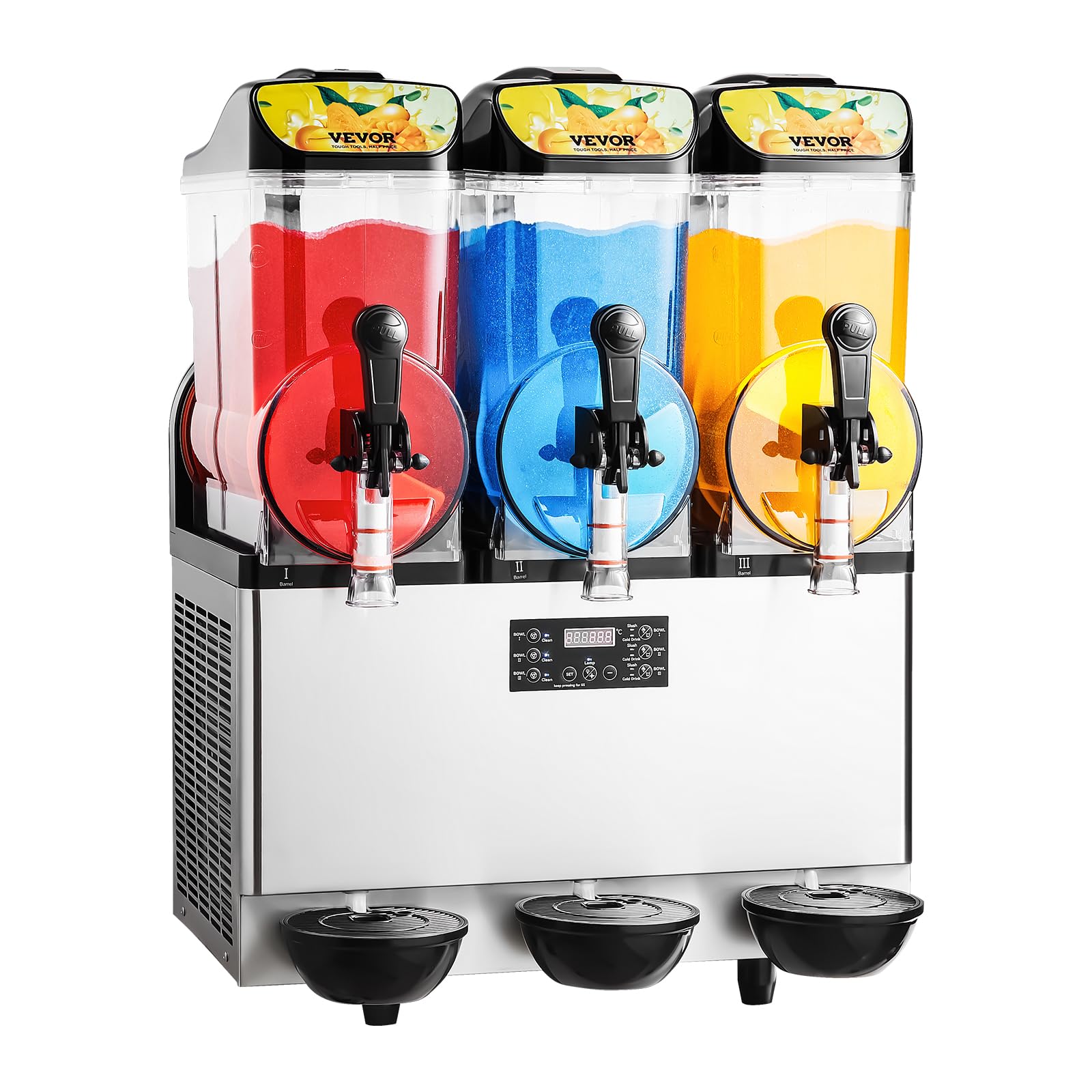 VEVOR Macchina per Bevande Ghiacciate Commerciale, Macchina per Granita Slushy a Triplo Serbatoio 15 Litri x 3 per Frullati in Acciaio Inox da Ristoranti, Bar, Caffetterie