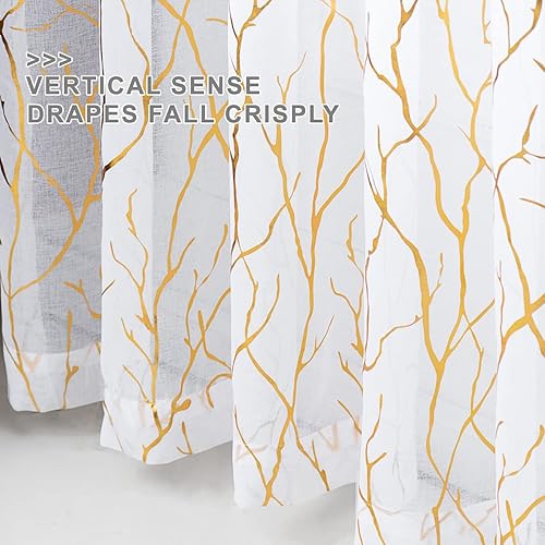Miniatura 5 de Cortinas transparentes plateadas con impresión de ramas de árbol, cortinas finas blancas para dormitorio, 2 paneles de cortina de ventana