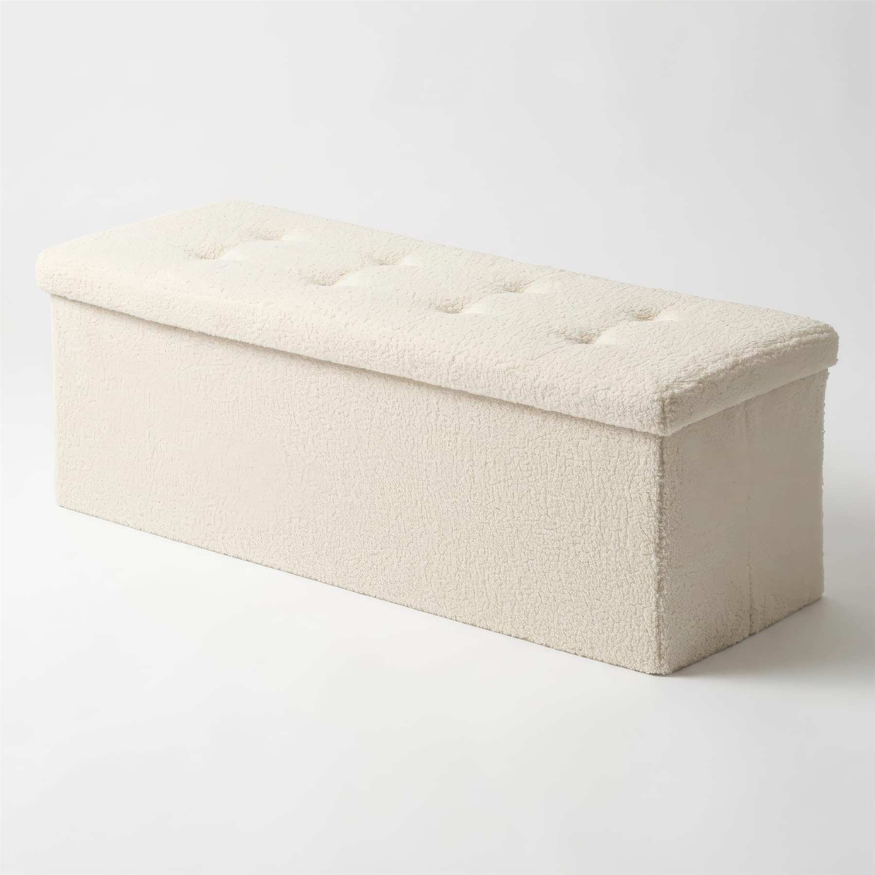 Harbour Housewares Foldable Storage Ottoman - 111 x 37 x 39cm - Cream Linen - 1x Large Wooden End of Bed Bedroom Living Room Toy Chest Shoe Box Blanket Bench Footstool Foot Stool Seat with Lid