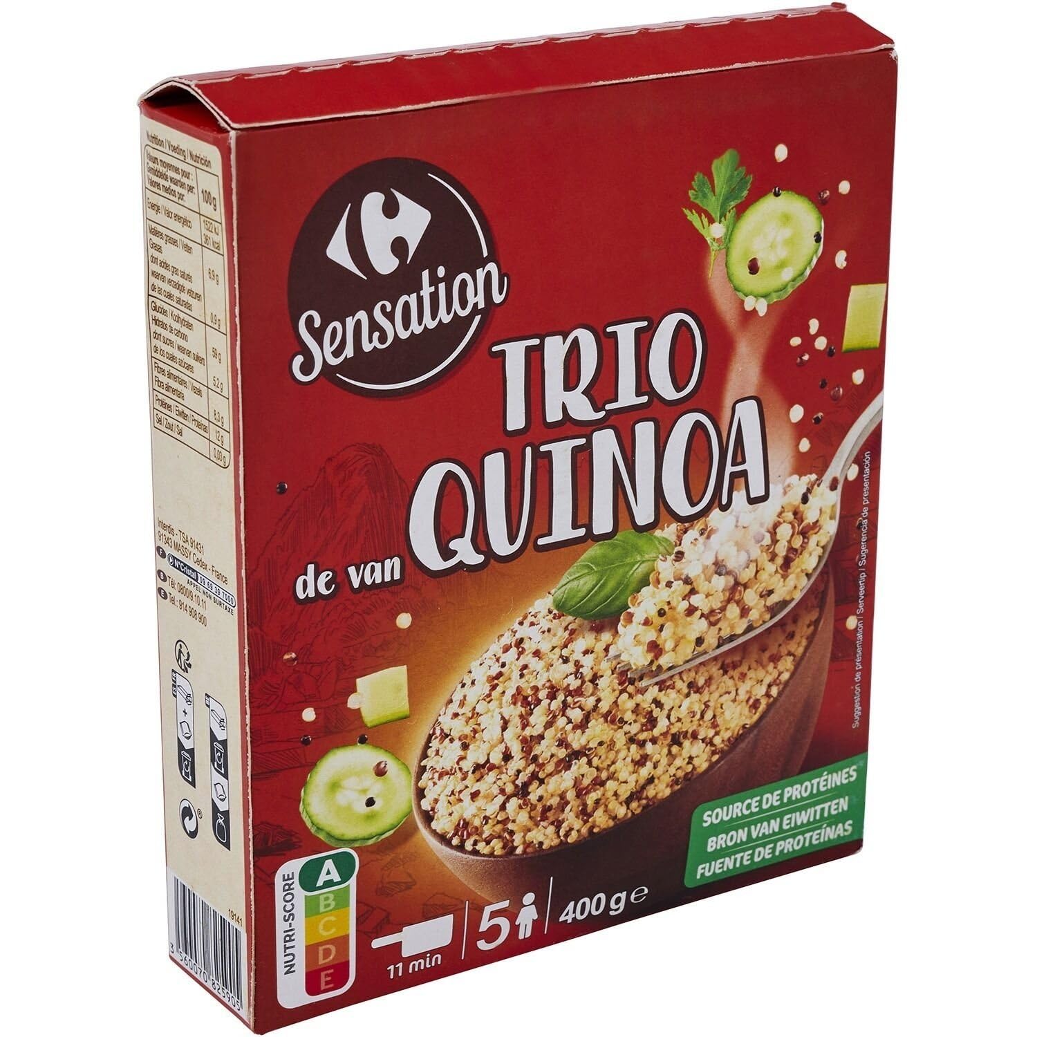 Variez vos repas avec un trio de quinoa source de protéines — CARREFOUR SENSATION, mélange céréales blanc rouge noir, format box 400g - Lot de 3