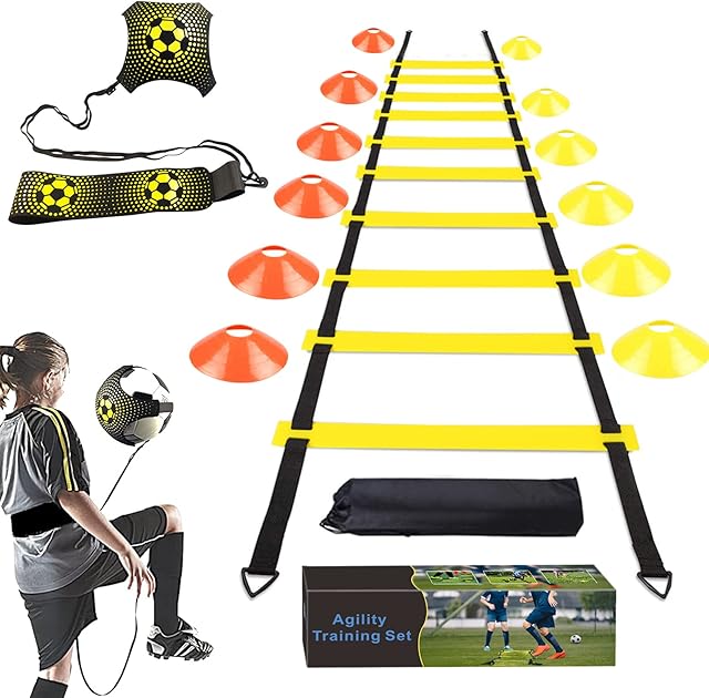 YGORTECH Football Speed Agility Training Set, Agility Ladder, 12 Sports Cones and Football Kick Trainer, Football Training Equipment Footwork Drills for Kids and Adults
