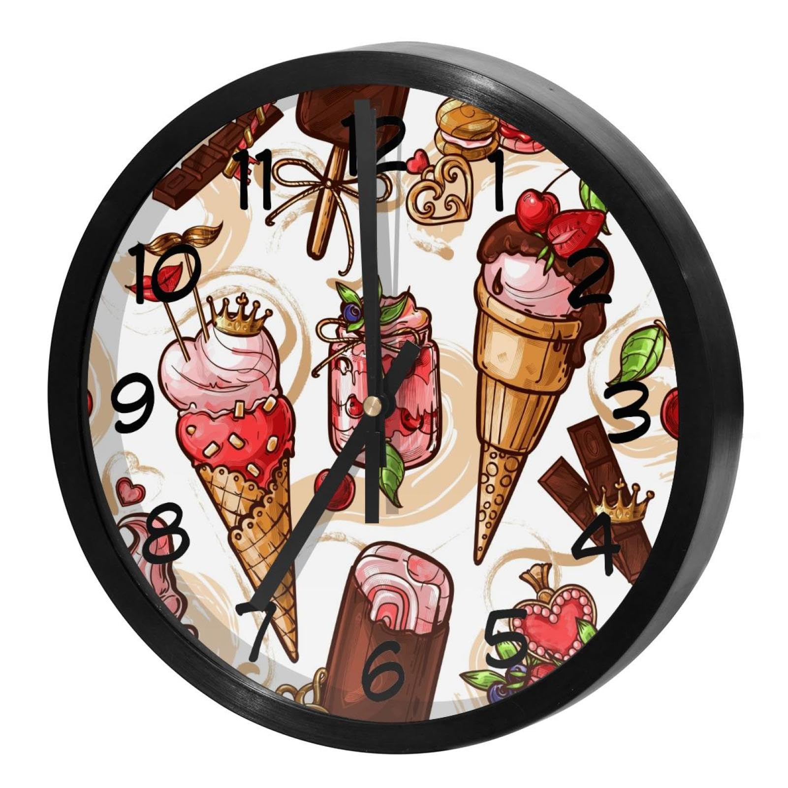 Horloge murale à quartz lisible et silencieuse thème crème glacée pour école et maison