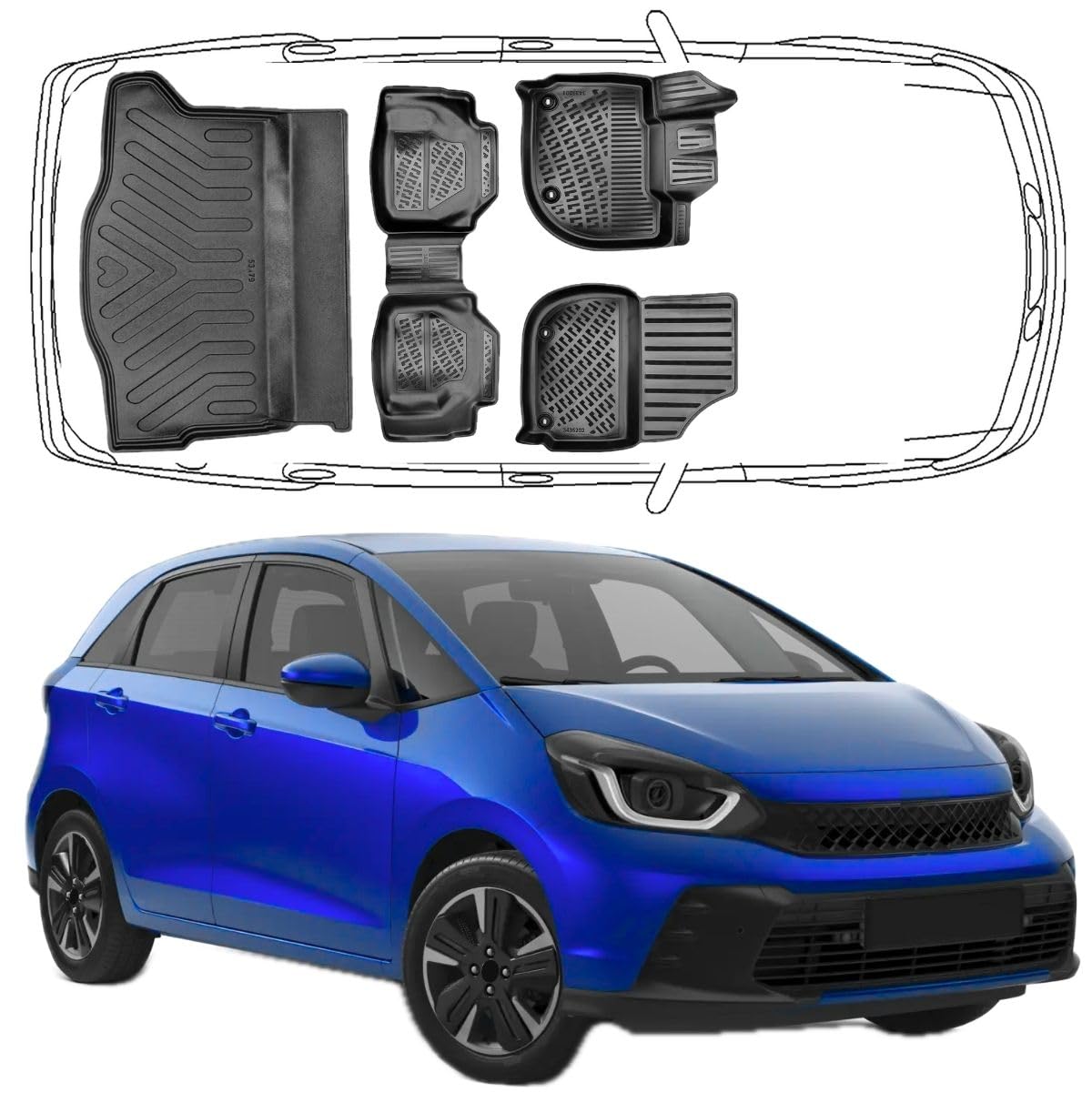 Trimak Fussmatten & Kofferraumwanne für Honda Jazz 4.Gen Typ GR ab 2020 | 3D Gummimatten & Kofferraummatte aus TPE Gummi, Passgenau, Wasserdicht, Hoher Rand, Rutschfest, Leicht zu Reinigen