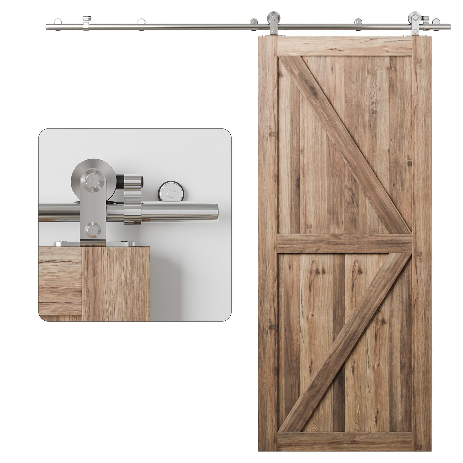 WOLFBIRD 10FT/304CM Binario per Porta Scorrevole Kit Acciaio Inossidabile Porta Scorrevole Set Accessori per Singola Porta Scorrevole