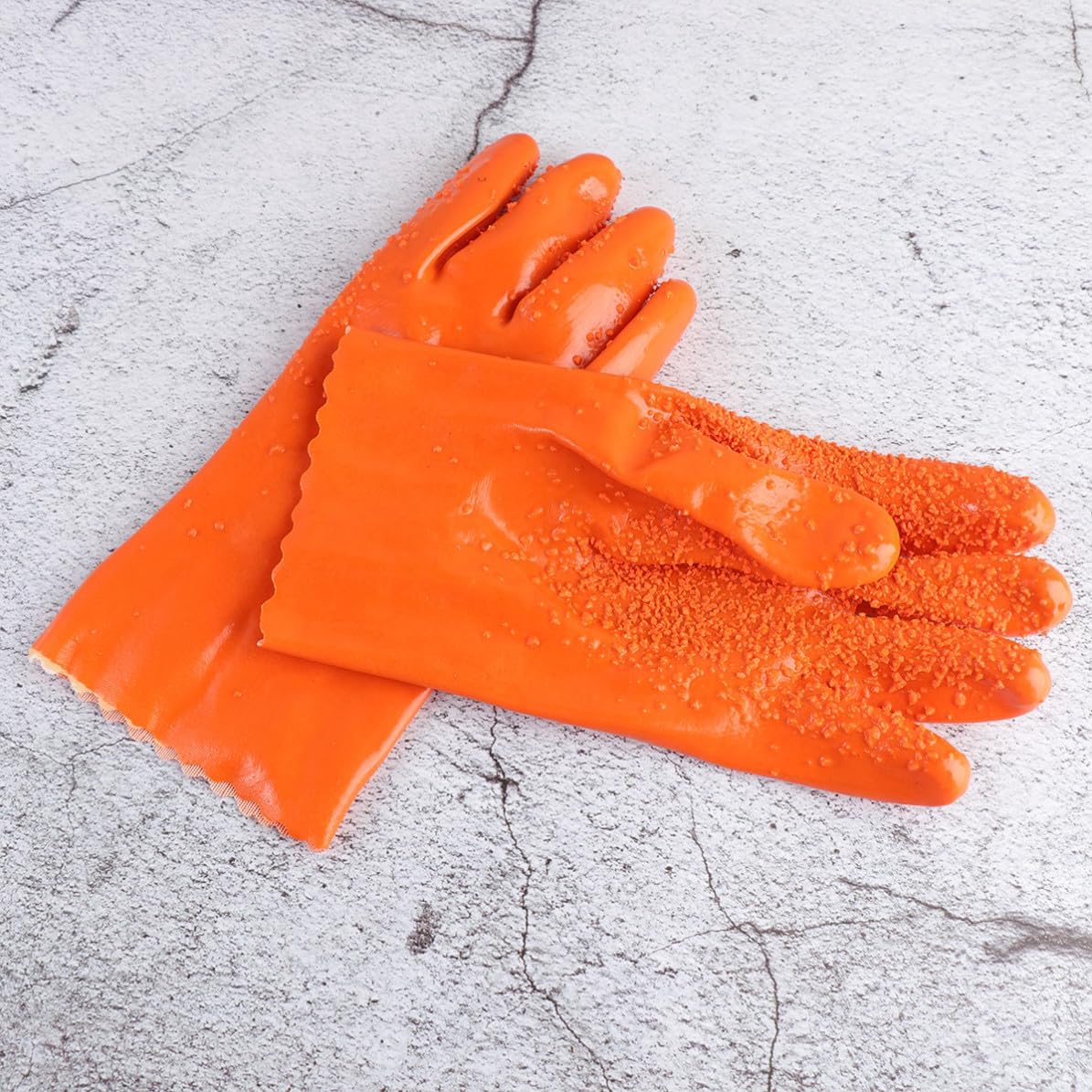 MAGICLULU 2 Pair Waterproof Rubber Fishing Gloves with Bump Grain Texture and Thicken Rubber for Non-Slip Grip, Lightweight Design Suitable for Indoor and Market Use, Orange Long Gloves