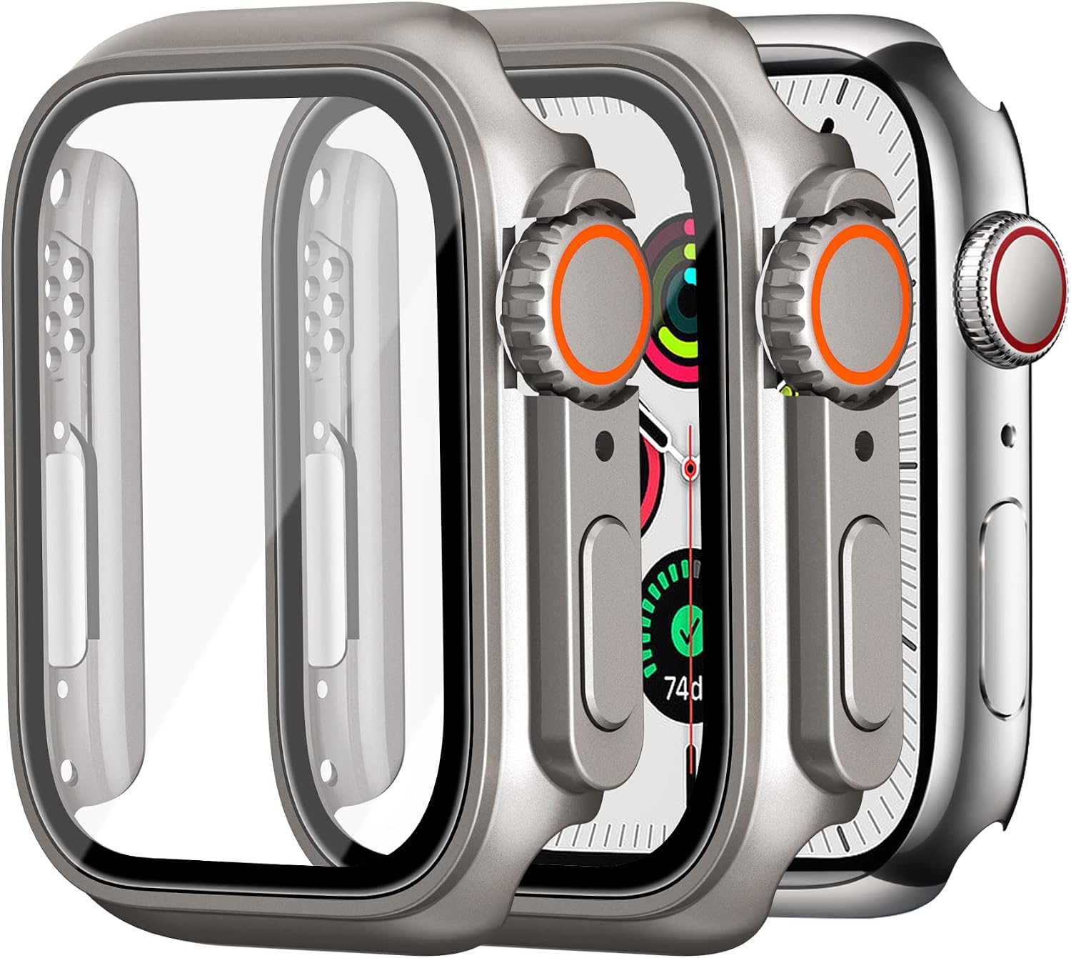 2 Pack Case for Apple Watch Screen Protector Series 6/5/4 SE 44mm【Apple Watch Ultra Style Case】, iWatch Hard PC Protective Cover Look Like Ultra with Tempered Glass Film for Women Men