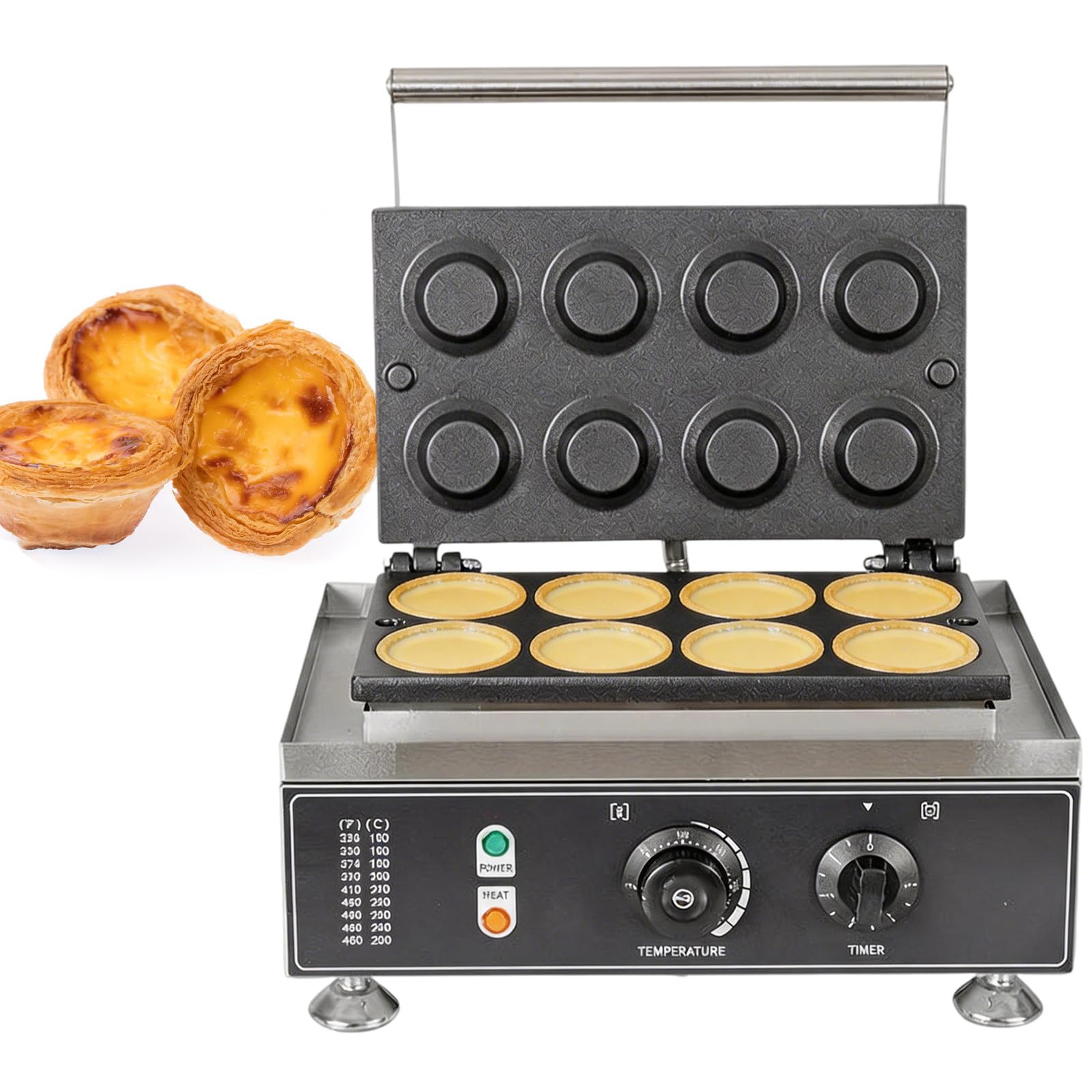 Wangyingxu 1550W Mini Egg Tart Crust Machine, Electric Egg Tart Crust Maker, 8 Holes Double-Sided Heating 50-300℃, with Timing Function, for Home Kitchens, Bakery Stores, Party Gatherings