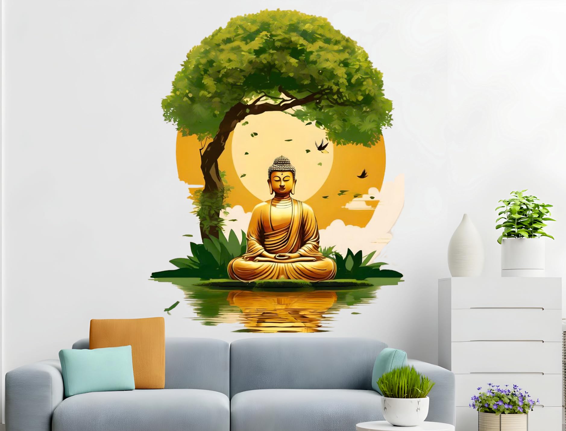 Lord Buddha Wall Sticker for Living Room & Meditation Room | Gautam Buddha Vinyl Wall Decal for Home, Office & Yoga Space | Peaceful Spiritual Wall Decor – Peel and Stick (BP54, 120cm X 120cm)-image-28