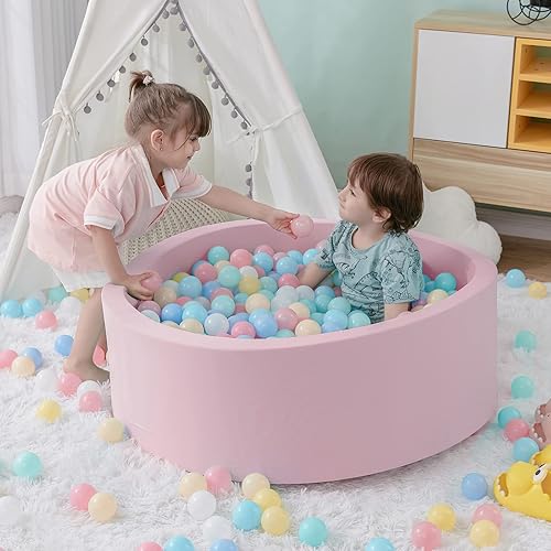 Miniatura 6 de Pozo de pelotas para niños pequeños, 35.4 x 11.8 pulgadas, corralito redondo suave para interiores, regalo ideal para niños pequeños, rosa, (bolas
