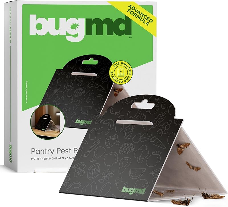 BugMD Indian Meal and Pantry Moth Traps with Pheromone-Based Glue | Sticky, Non-Toxic, Kitchen and Food-Storage Safe | 6-Pack, Black