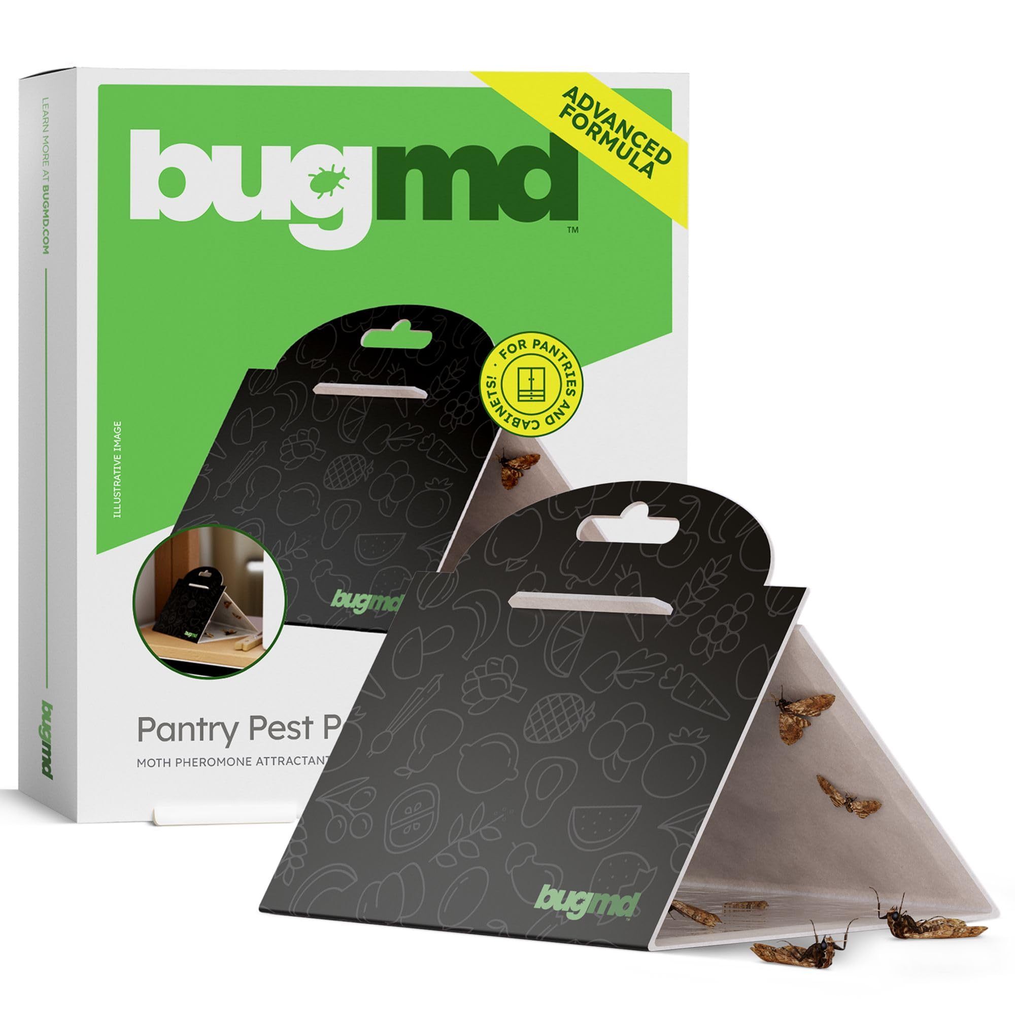BugMD Pantry Moth Traps (6-Pack) – Pheromone-Based Sticky Glue Traps, Non-Toxic, Kills Indian Meal Moths – Kitchen & Food-Storage Safe - Black