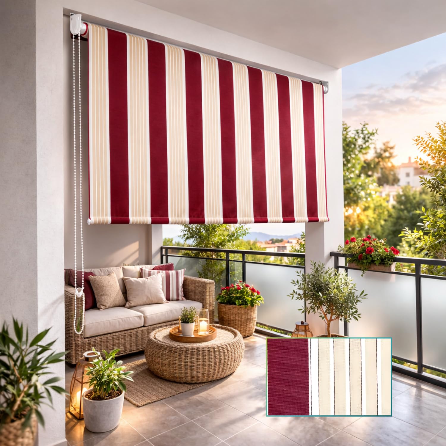 Paluplus Tenda da Sole a Caduta 200x300 cm Telo 280 g/m² Balcone Terrazzo Bordeaux Crema
