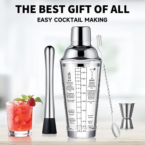 Miniatura 5 de Coctelera de vidrio de acero inoxidable con tapa a prueba de fugas Boston Shaker Martini Shaker Kit de camarero principiante con jigger de 14 oz
