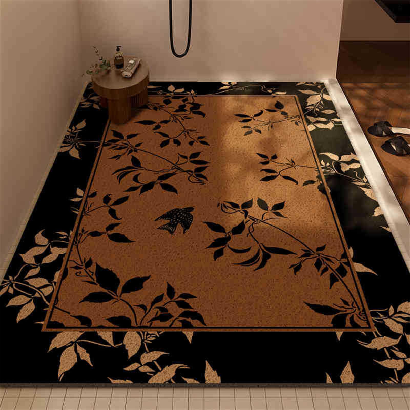 Odot Retro Americano Alfombrilla Baño de Lufa de PVC, Alfombra Ducha Antideslizante, Alfombrilla Ducha con Orificio de Drenaje, Alfombra de Baño Secado Rápido Zonas Húmedas (Negro1,100x120cm)