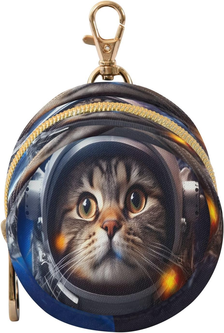Space Astronaut Cat Keychain Bucket Bag, Small Charm Change Pouch Coin Purse for Women Handbag Tote Pendant