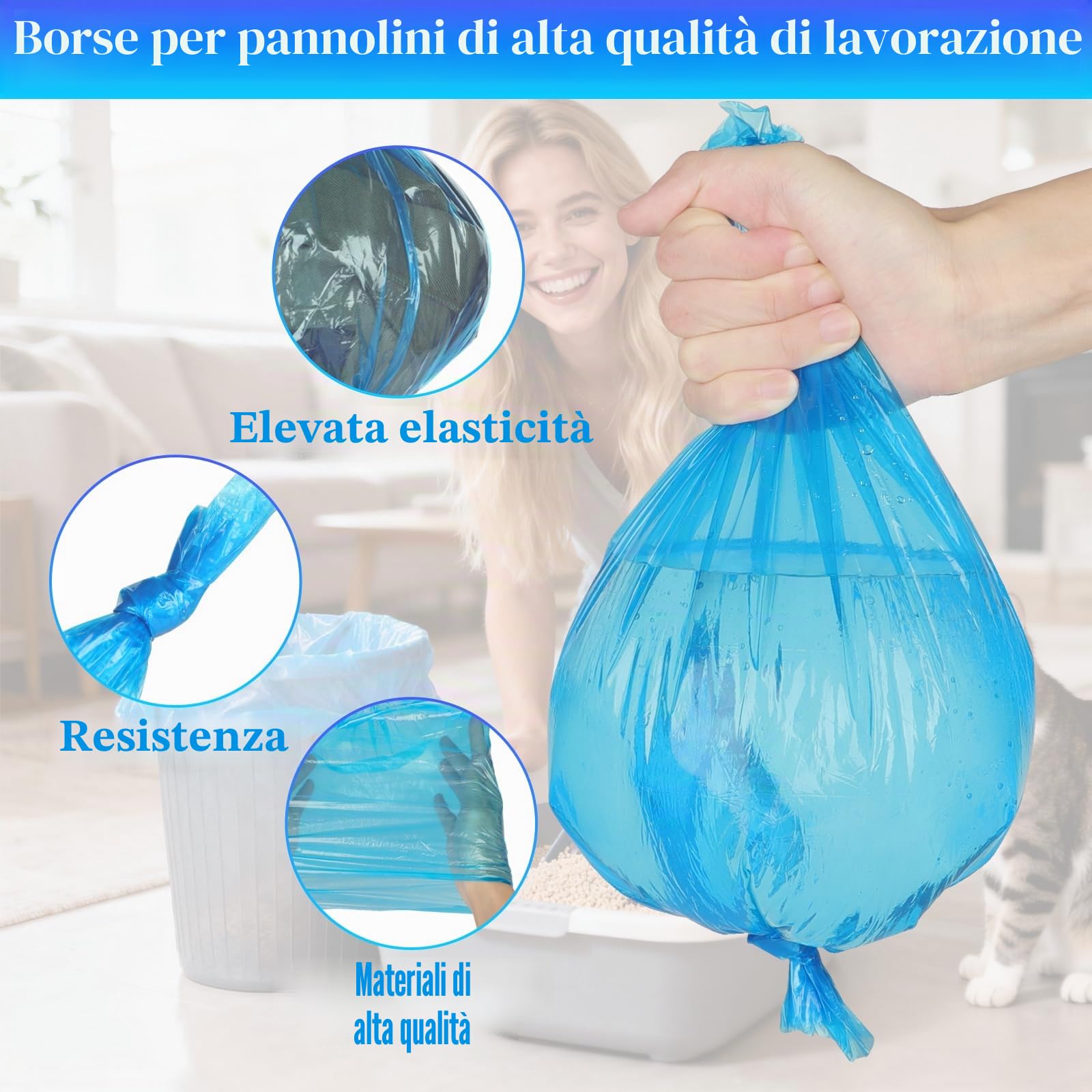 20 Pezzi Ricarica Mangiapannolini, 4.5m Sacchetti Lettiera Gatto Ispessita Antiodore, Compatibile con Litter Genie LittyCat LitterLocker