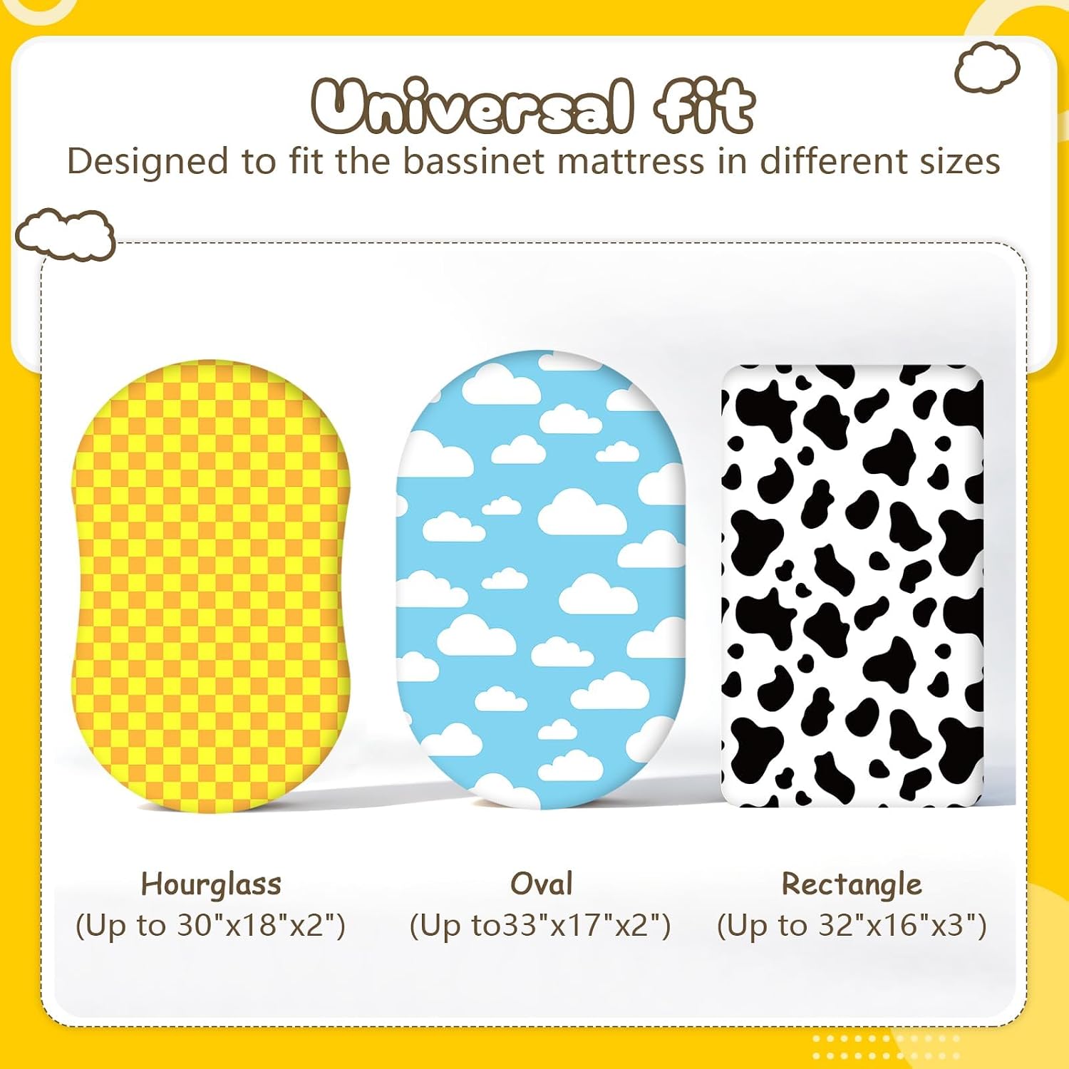 3 Pack Baby Changing Pad Cover for Boys Girls Blue Sky and White Cloud Cow Print Nursery Diaper Change Table Sheets Fitted 32''x16'' Changing Table Pad Bassinet Mattress
