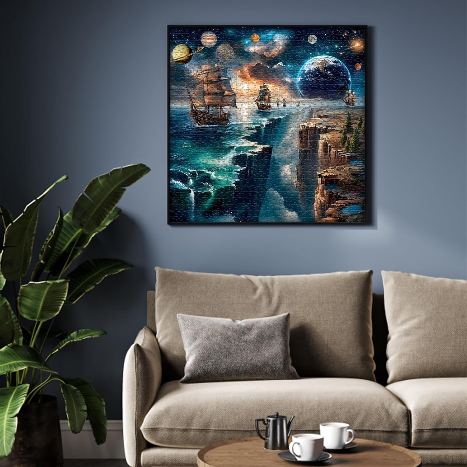 PICKFORU Fantasy Landscape Jigsaw Puzzle 1000 Pieces, Outer Space Galaxy Starry Night Puzzle,Nature Ocean Planet Sailboat Challenge Puzzle for Adults