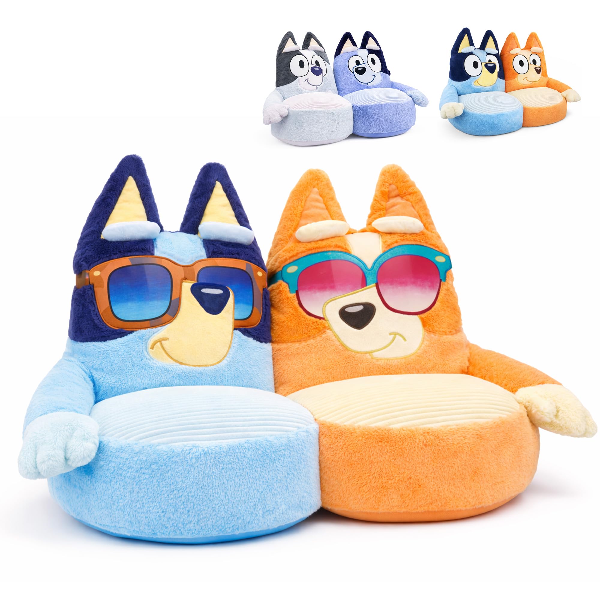 Bluey Kids Plush Sofa Chair with Sunglasses Design – Soft Toddler Seat for Boys & Girls – Large Comfy Character Style Chair for Playroom, Bedroom & Living Room – Lightweight & Cosy