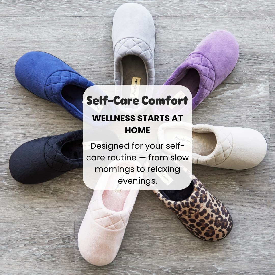 Dearfoams Women's Lightweight Memory Foam Indoor House Slipper Darcy Velour Clog with Wide Widths - Image 6