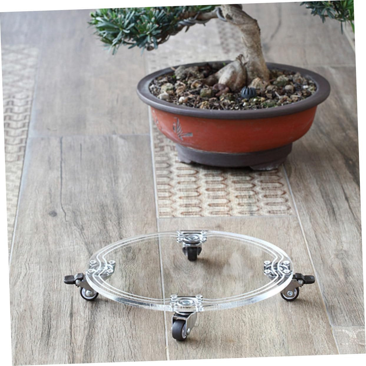 YARNOW Wheeled Pallet for Plant Container Round Planter Tray Acrylic Easy Moveable Flowerpot Stand Plant Drainage Tray