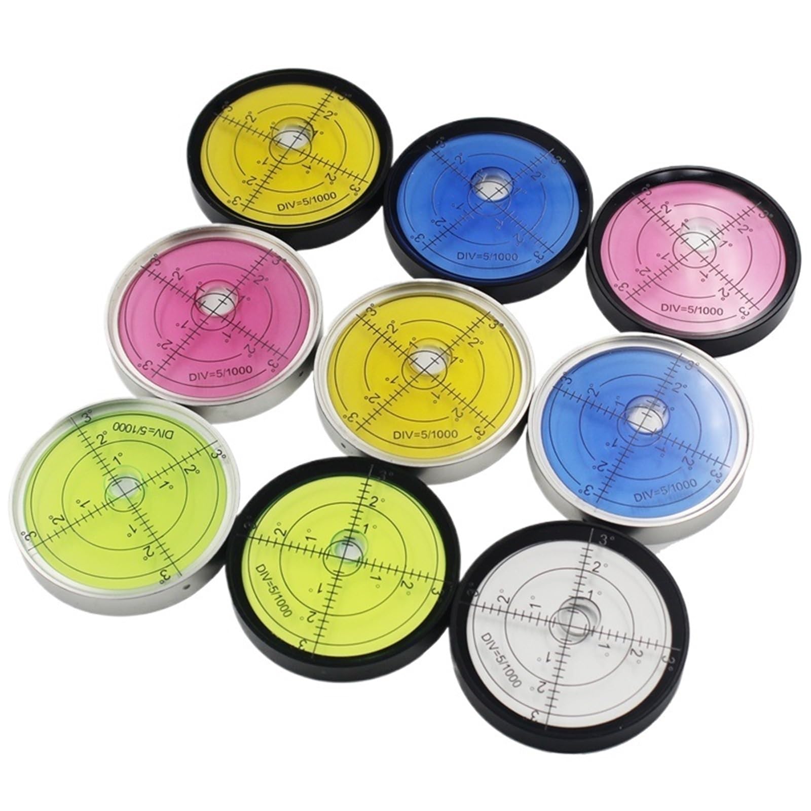 Niveau à bulle magnétique universel rond multicolore en métal, outil horizontal, diamètre 60 x 10 mm, 1 pièce