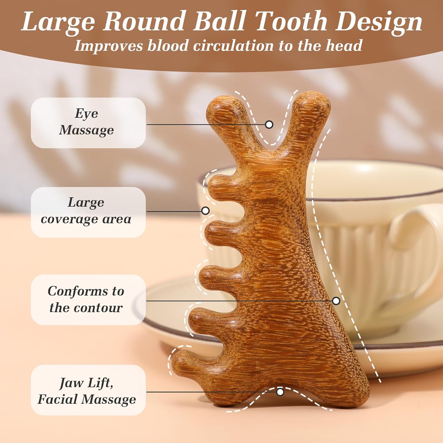 Sandalwood Scalp Massager Comb – Natural Wooden Gua Sha Tool for Head, Neck & Face Care, Relaxing Hair & Skin Massage - Image 5