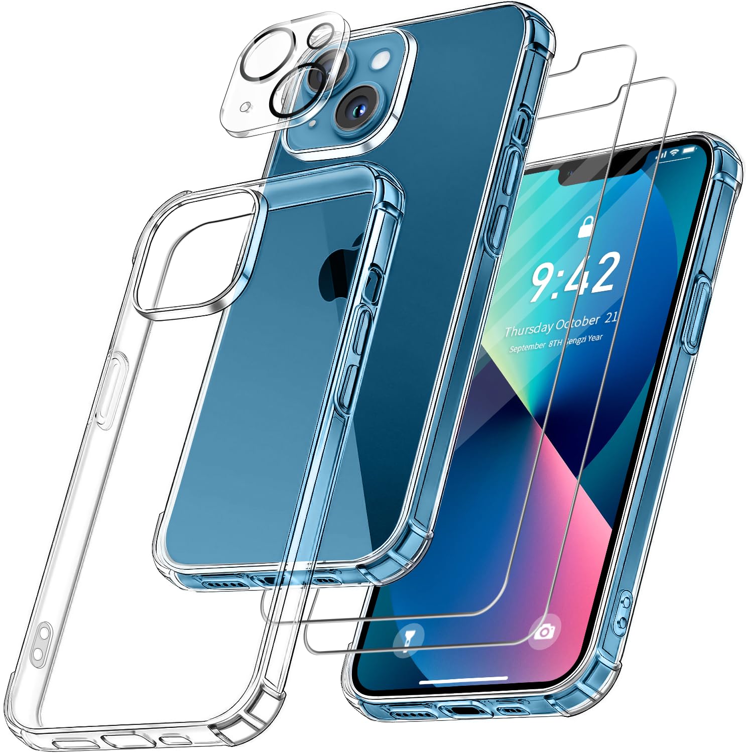 Funda Protectora Para IPhone 13 Con 2 Cristales Templados Y Protector De Cámara - TPU Transparente Antigolpes