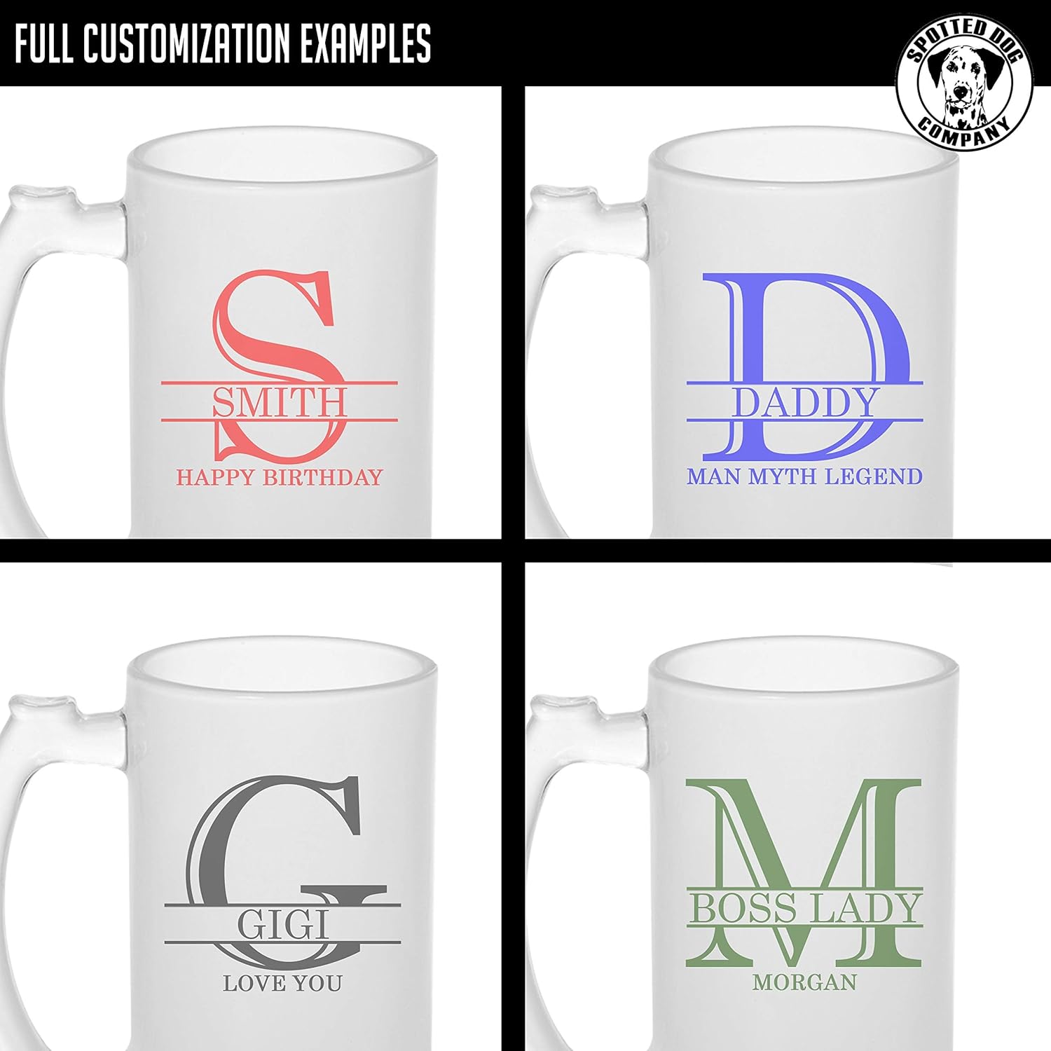 Personalized Fathers Day Frosted 16oz Glass Beer Mug Stein DYE - Father's Day, Custom Dad Gifts for Men, Custom Drinking Birthday Glasses, Gifts for Him, Halpert Monogram