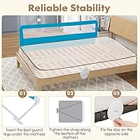Vista 4 de BABY JOY Barandillas para cama de niños, 180 cm extra largas, protector de cama abatible mejorado con correa de seguridad, barandilla plegable