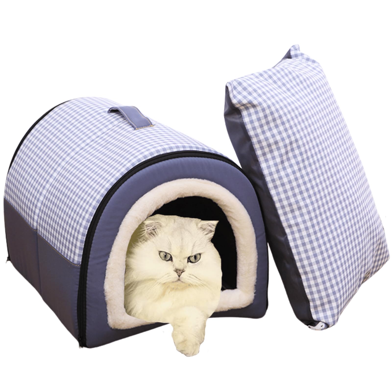 Small Pet Dog House with Removable Cushion, 2 in 1 Puppy House, for Cat and Puppy, Warm Cave Sleeping Nest for Cats and Dogs Waterproof, Detachable and Washable (Blue,Medium)