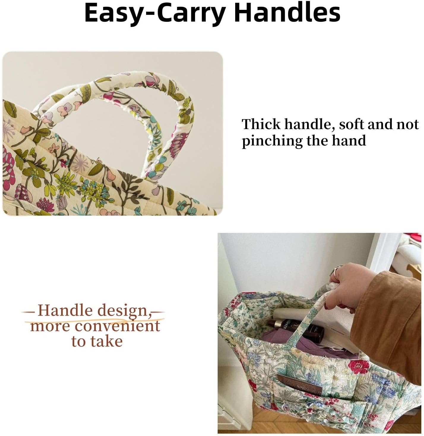 Boho Fabric Storage Basket, Boho Quilted Fabric Storage Basket, Floral Quilted Baskets for Storages Large with Easy-Carry Handles, for Clothes and Sundries (2 Pcs-C)