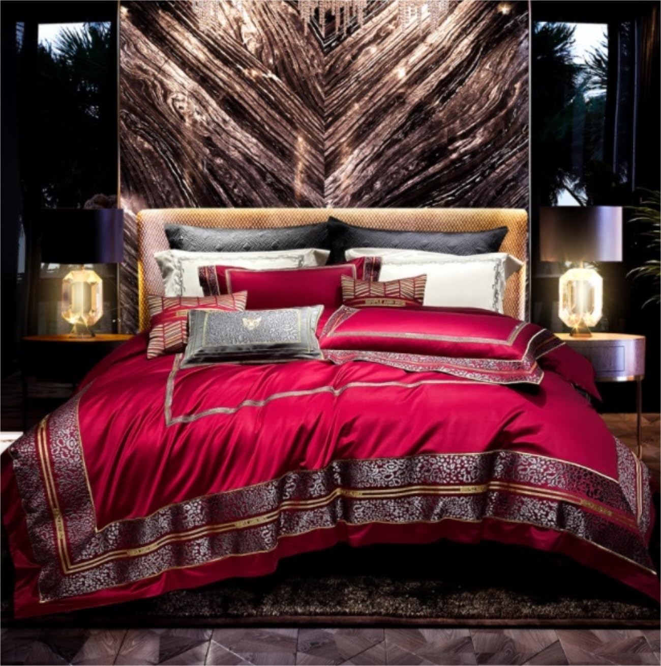 Zestaw Pościeli Bawełniany Czteroczęściowy Zestaw Prześcieradeł I Pocieszycieli, Haftowana Pościel Miękka Komplet Pościeli (Color : Rot, Size : 2m bed)