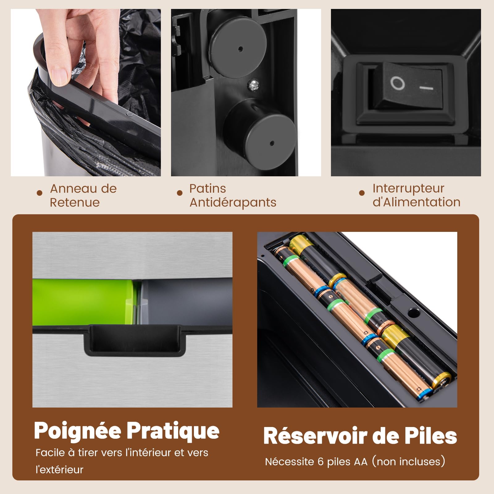 GOPLUS - Cubo de basura para cocina sin contacto, sensor de movimiento inteligente, cubo de reciclaje, cierre lento, para cocina, 42 x 32-58 x 84-110 cm