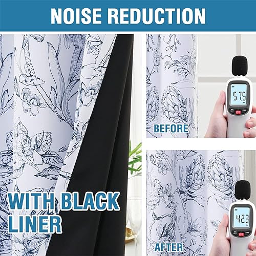 Miniatura 6 de H.VERSAILTEX Cortinas 100% de opacidad para sala de estar, cortinas opacas florales de camelia de 63 pulgadas de largo, cortinas de tratamiento de